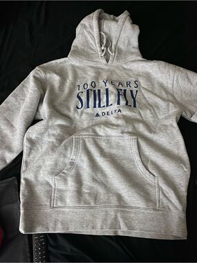 Delta Gray Hoodie Sweater with Navy Logo